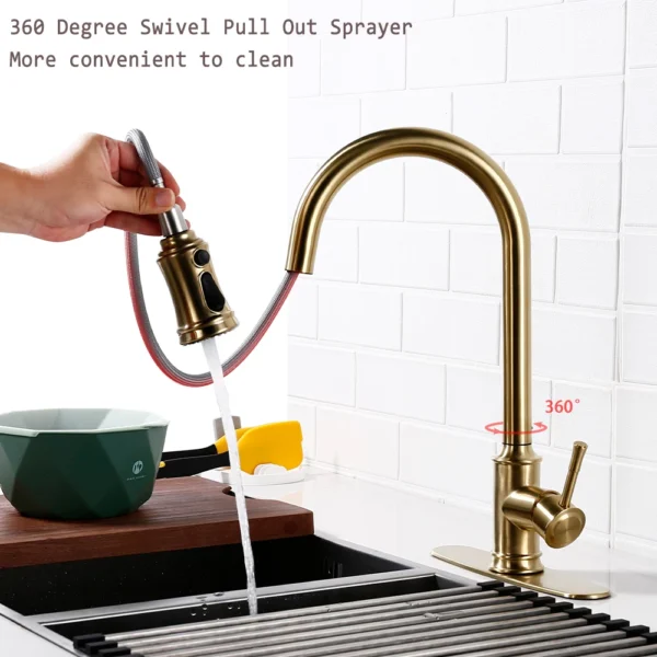 Touch Sensor Brushed Gold Kitchen Faucet – Elegance Meets Functionality - Image 2
