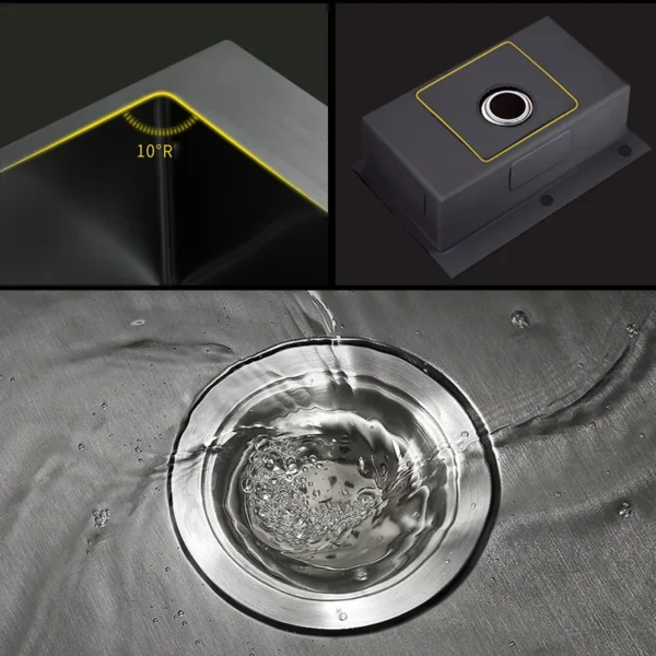 Dark Gray 304 Stainless Steel Undermount Kitchen Sink - Image 4