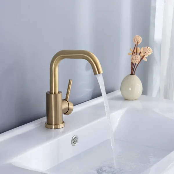 Brushed Gold Bathroom Basin Faucet – Timeless Elegance and Functionality