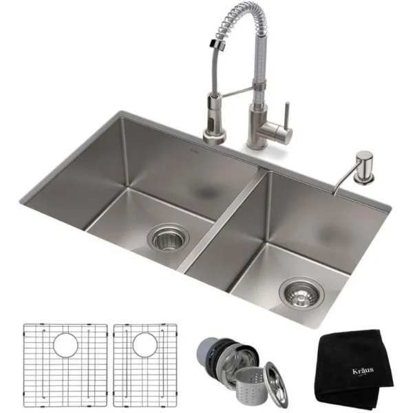33'' Undermount 60/40 Double Bowl Stainless Steel Sink