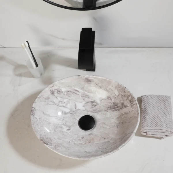 ZAPPO Marbling Rectangle Vessel Sink – Oval Ceramic Bathroom Sink with Mixer Tap - Image 20