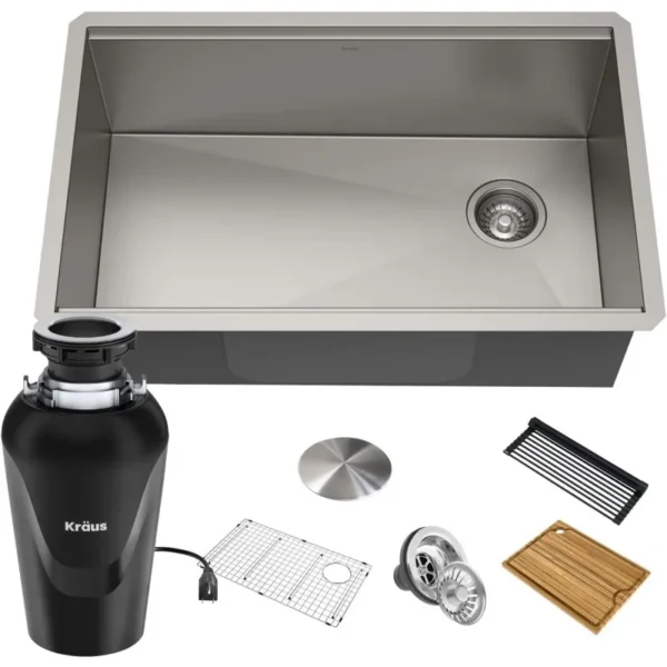 32'' Workstation Undermount Single Bowl Stainless Steel Sink with Accessories