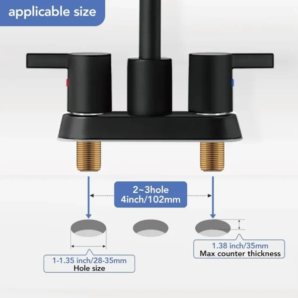 2 Handle Centerset Matte Black Bathroom Faucet – Sleek & Modern for Your Sink - Image 6