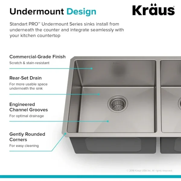 Standard PRO 33'' Undermount 60/40 Double Bowl Stainless Steel Sink - Image 5