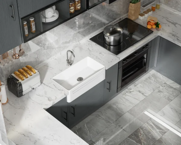 MEJE Farmhouse Kitchen Sink,,Reversible Single/Double Bowl - White - Image 4