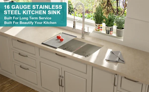 32'' Undermount Double Bowl Stainless Steel Sink with Low Divider - Image 6
