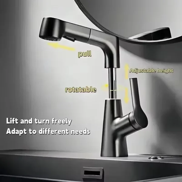 Rotary Pull-Out Bathroom Faucet – Versatile Design for Every Need