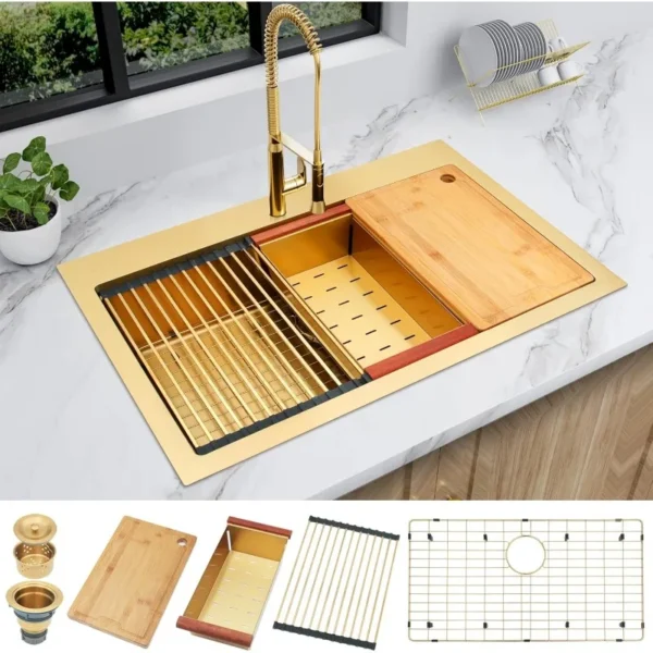 33'' Drop-In Workstation Single Bowl Stainless Steel Sink - Image 7
