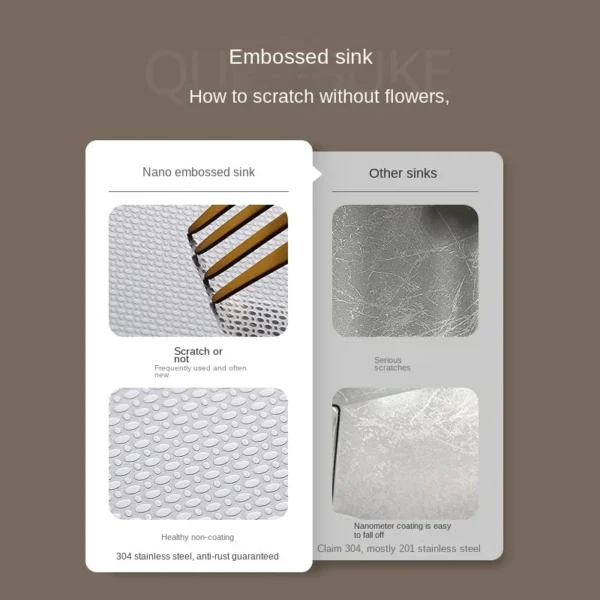 304 Stainless Steel Undermount Embossed Kitchen Sink - Image 5
