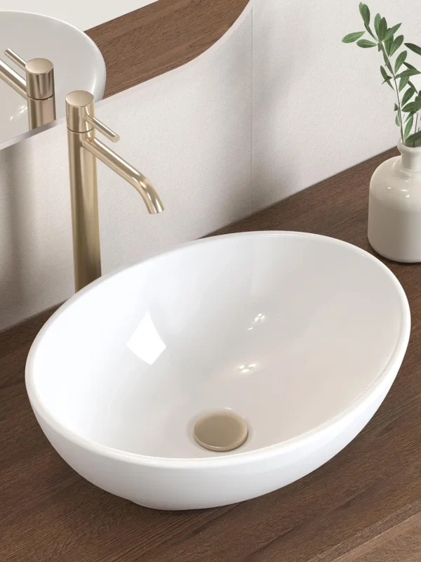 16" x 13" Countertop Oval Art Basin – Above Counter Ceramic Hand Wash Bathroom Sink Bowl