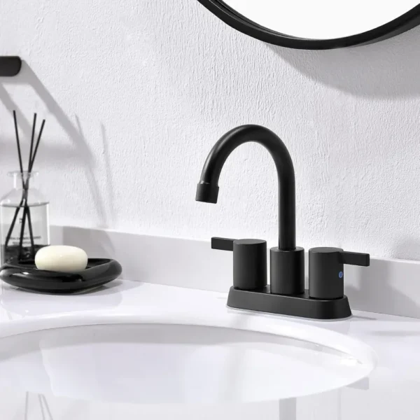 2 Handle Centerset Matte Black Bathroom Faucet – Sleek & Modern for Your Sink