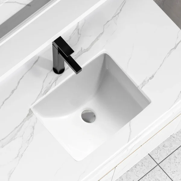 Modern 18"x11" Rectangular Undermount Bathroom Sink – Porcelain Ceramic Under Counter Lavatory - Image 4