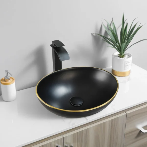 ZAPPO Marbling Rectangle Vessel Sink – Oval Ceramic Bathroom Sink with Mixer Tap - Image 26