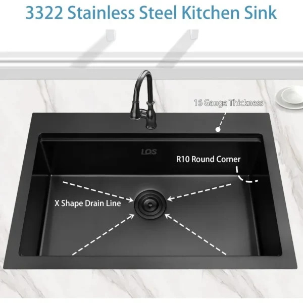 33'' Drop-In Workstation Single Bowl Stainless Steel Sink - Image 8