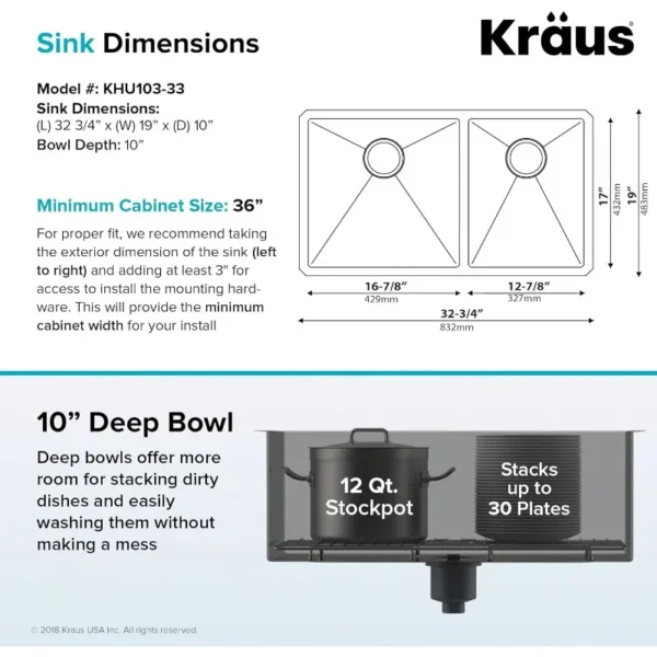 Standard PRO 33'' Undermount 60/40 Double Bowl Stainless Steel Sink - Image 6