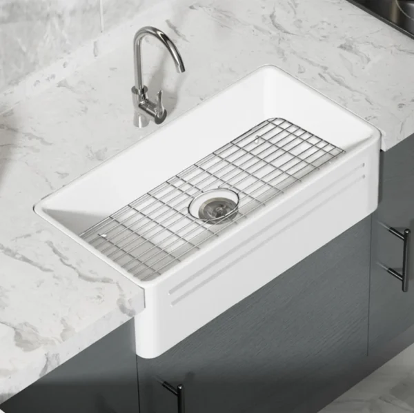MEJE Farmhouse Kitchen Sink,,Reversible Single/Double Bowl - White - Image 5