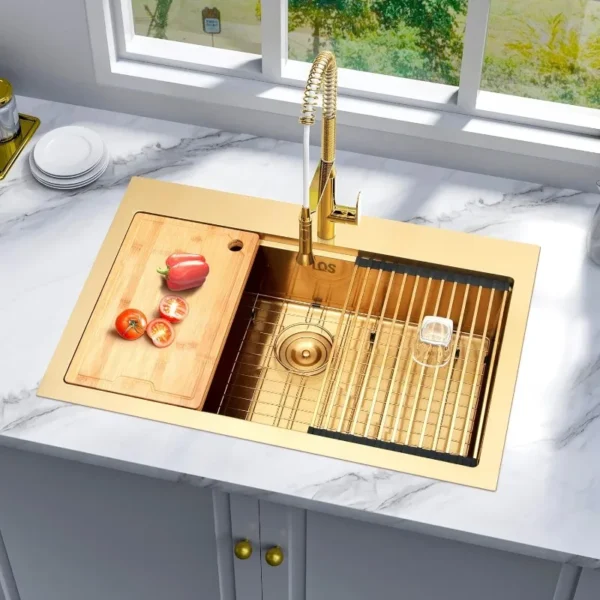 33'' Drop-In Workstation Single Bowl Stainless Steel Sink - Image 2