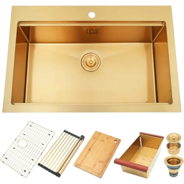 33'' Drop-In Workstation Single Bowl Stainless Steel Sink - Image 6