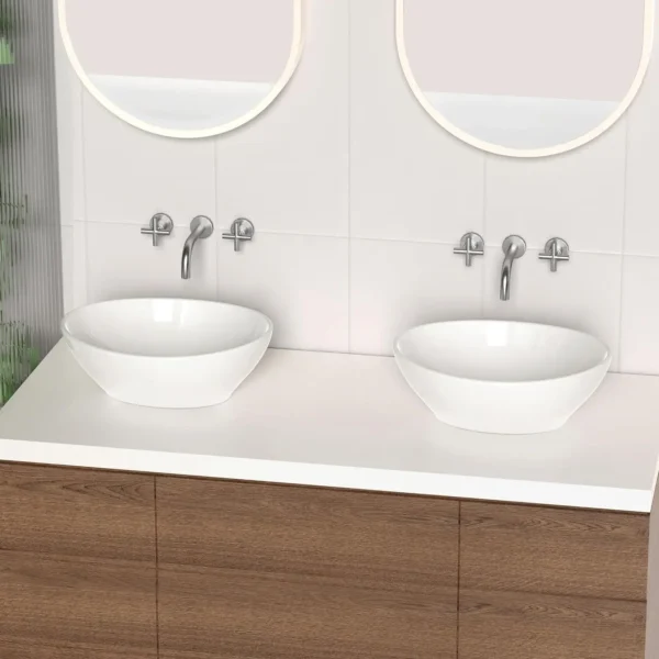 16" x 13" Countertop Oval Art Basin – Above Counter Ceramic Hand Wash Bathroom Sink Bowl - Image 3