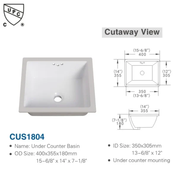 1pc 14-Inch Small Rectangle White Undermount Bathroom Sink – Vanity Under Counter Lavatory - Image 3