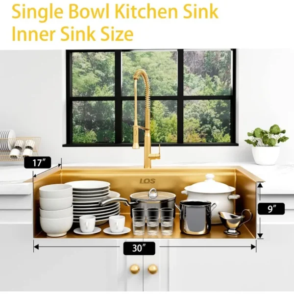33'' Drop-In Workstation Single Bowl Stainless Steel Sink - Image 4