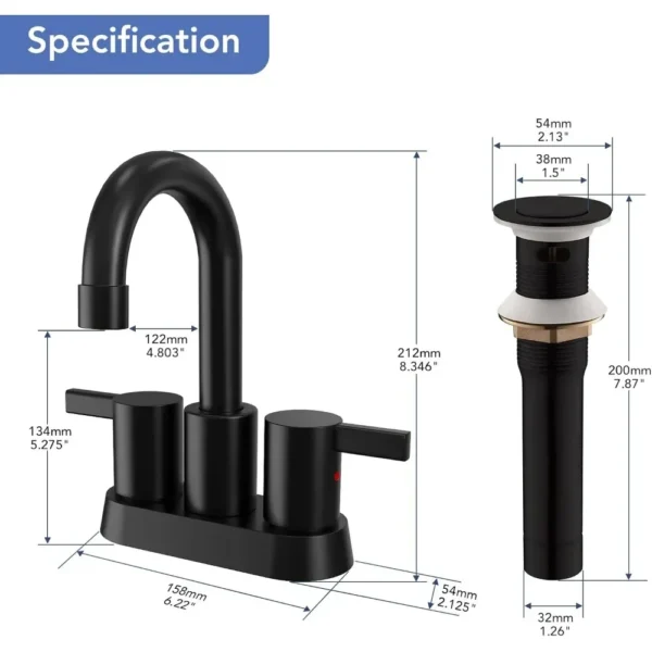 2 Handle Centerset Matte Black Bathroom Faucet – Sleek & Modern for Your Sink - Image 3