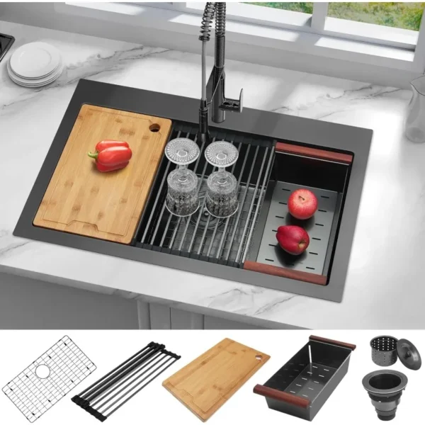 33'' Drop-In Workstation Single Bowl Stainless Steel Sink