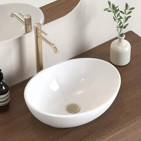 16" x 13" Countertop Oval Art Basin – Above Counter Ceramic Hand Wash Bathroom Sink Bowl - Image 8