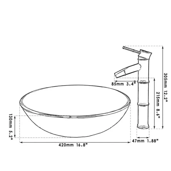 ZAPPO Bathroom Washbasin Round Tempered Glass Vessel Sink Faucet Set – Waterfall Mixer Tap Combo - Image 12