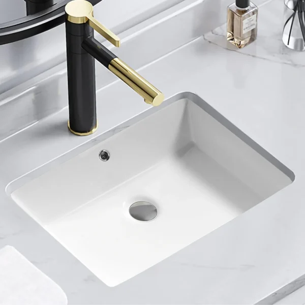 1pc Undermount Sink Bathroom Rectangular – 19"x13" White Porcelain Ceramic Rectangle Vessel Sink - Image 5