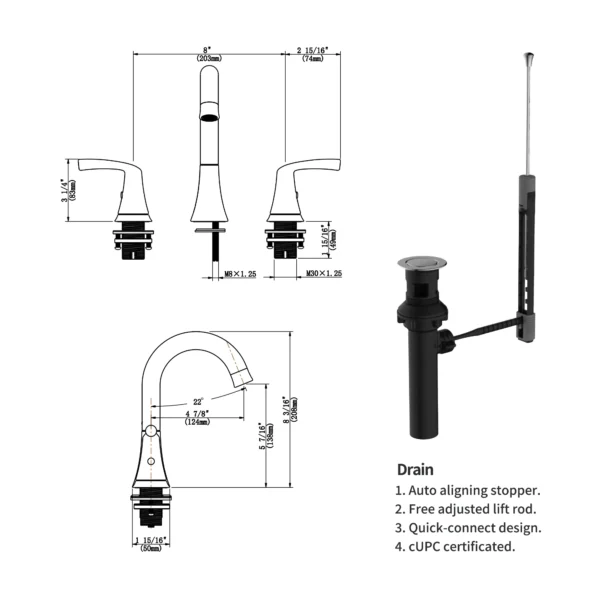 COZZIVITA CZ2522MB Widespread 2-handle Bathroom Faucet with Drain Assembly - Image 2