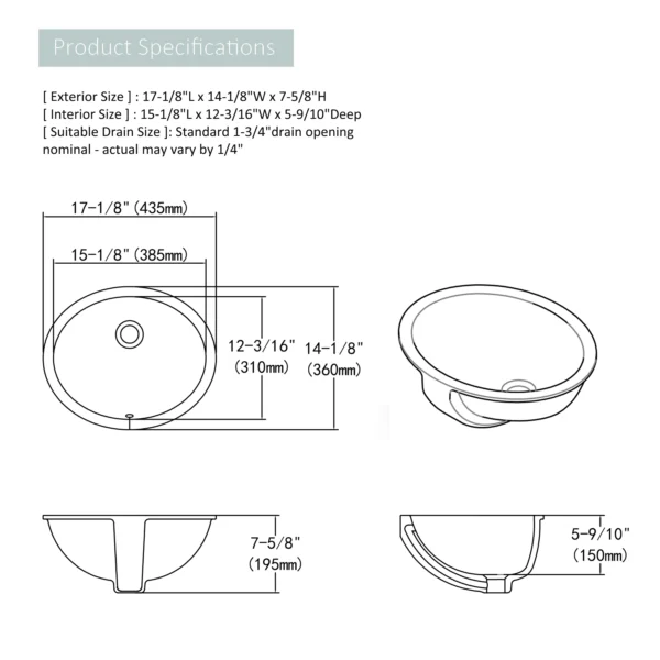 MEJE Undermount Oval Bathroom Sink – Ceramic White Vanity Top Sink with Overflow - Image 6