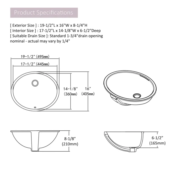 MEJE Undermount Oval Bathroom Sink – Ceramic White Vanity Top Sink with Overflow - Image 5