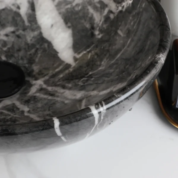 ZAPPO Marbling Rectangle Vessel Sink – Oval Ceramic Bathroom Sink with Mixer Tap - Image 6