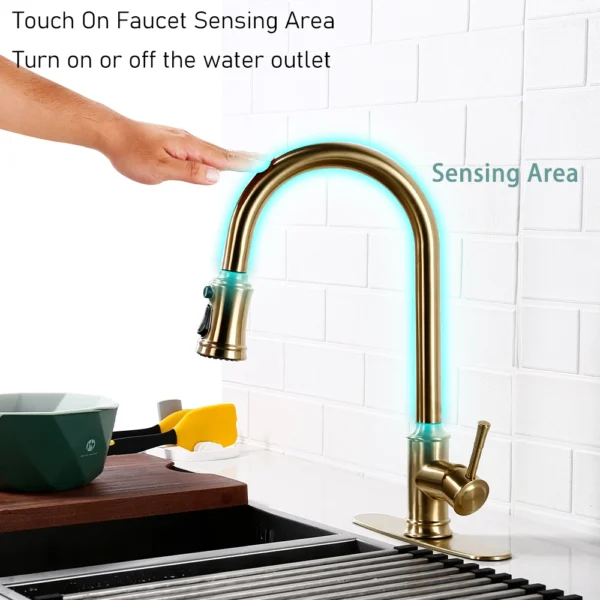 Touch Sensor Brushed Gold Kitchen Faucet – Elegance Meets Functionality