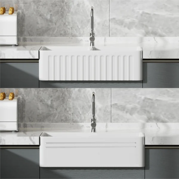 MEJE Farmhouse Kitchen Sink,,Reversible Single/Double Bowl - White - Image 2