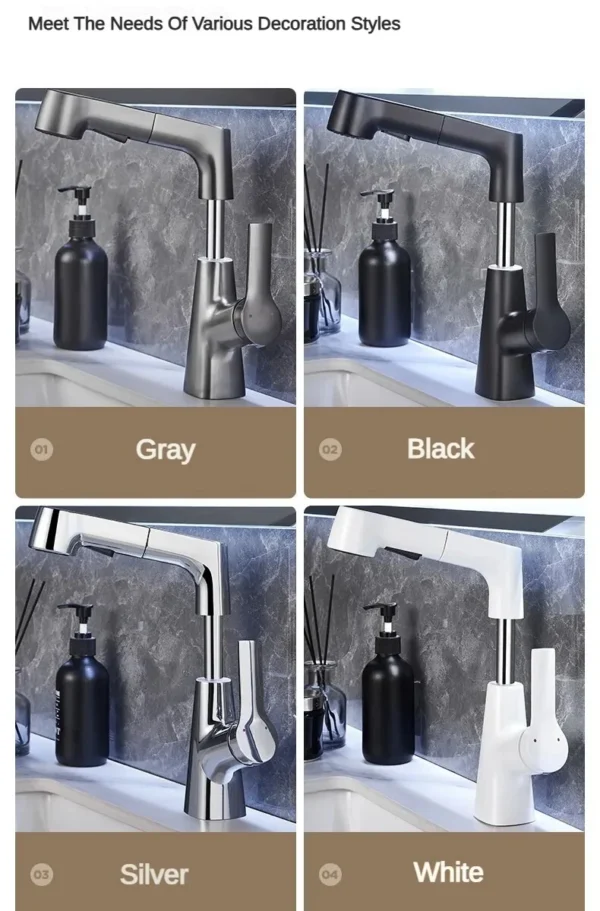 Rotary Pull-Out Bathroom Faucet – Versatile Design for Every Need - Image 5