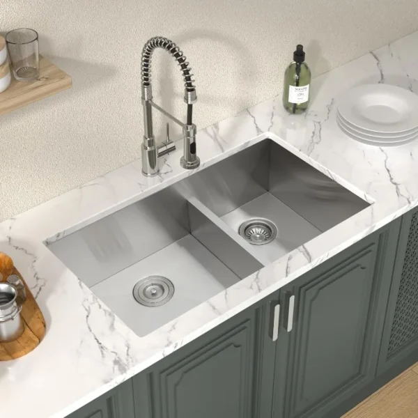 32'' Undermount Double Bowl Stainless Steel Sink with Low Divider - Image 3
