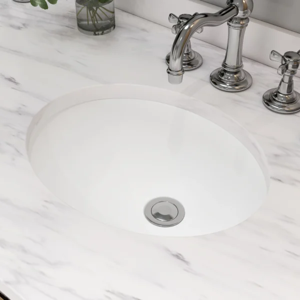 MEJE Undermount Oval Bathroom Sink – Ceramic White Vanity Top Sink with Overflow