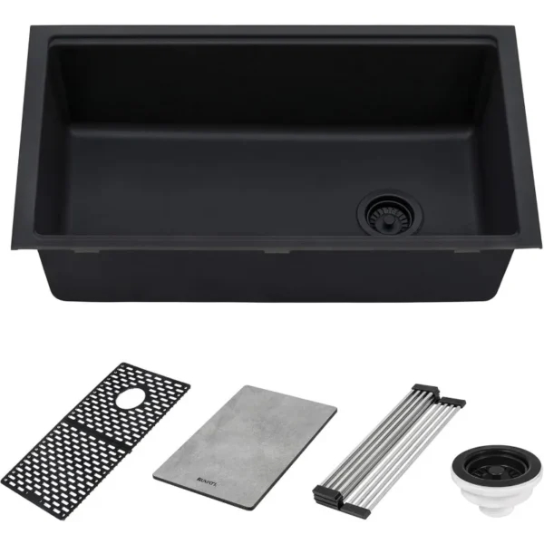 33" Black Workstation Kitchen Sink Granite Composite Undermount - Image 3