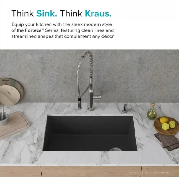 32" Undermount Single Bowl Granite Kitchen Sink - Image 4