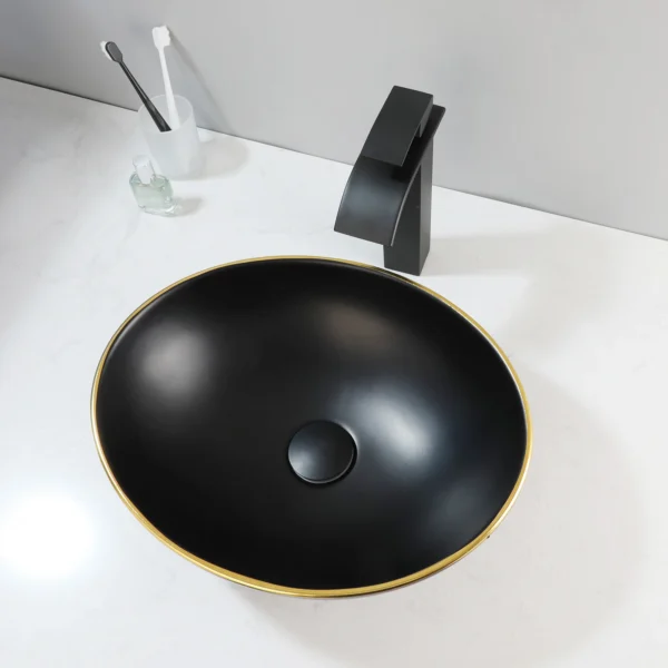 ZAPPO Marbling Rectangle Vessel Sink – Oval Ceramic Bathroom Sink with Mixer Tap - Image 25
