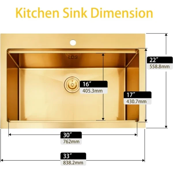 33'' Drop-In Workstation Single Bowl Stainless Steel Sink - Image 5
