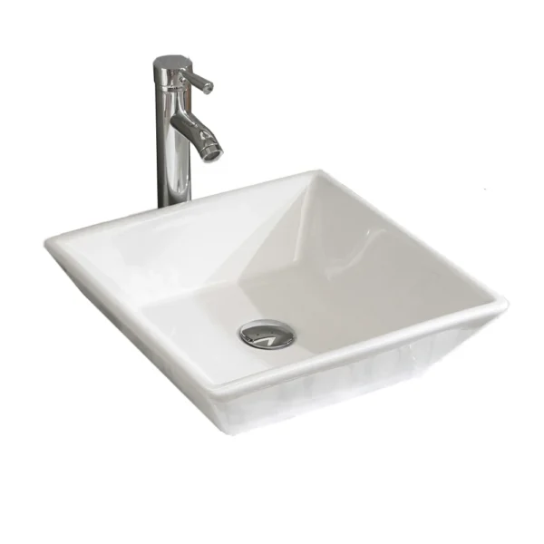 16.5" Square Bathroom Vessel Sink – Modern White Porcelain Counter Bowl