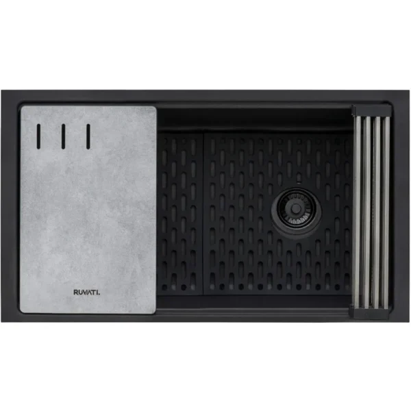 33" Black Workstation Kitchen Sink Granite Composite Undermount - Image 4