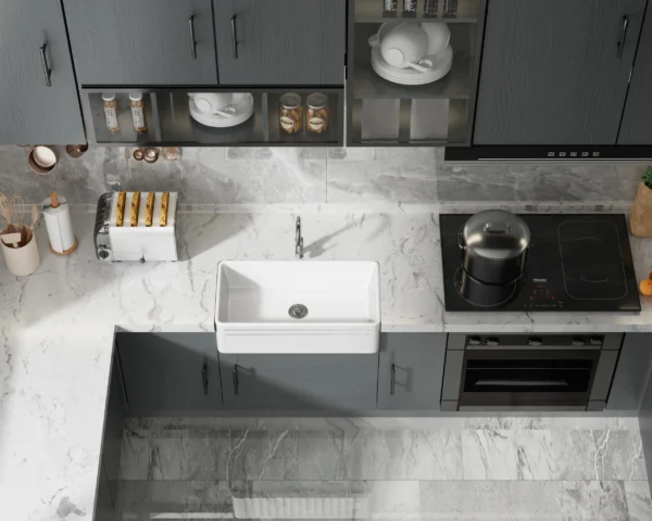 MEJE Farmhouse Kitchen Sink,,Reversible Single/Double Bowl - White - Image 3