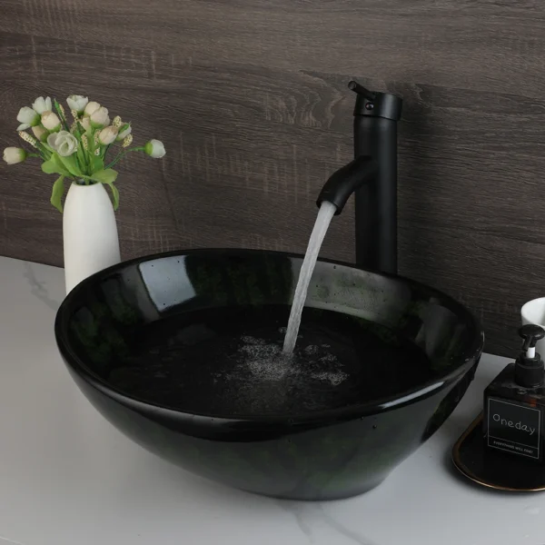 ZAPPO Marbling Rectangle Vessel Sink – Oval Ceramic Bathroom Sink with Mixer Tap - Image 18