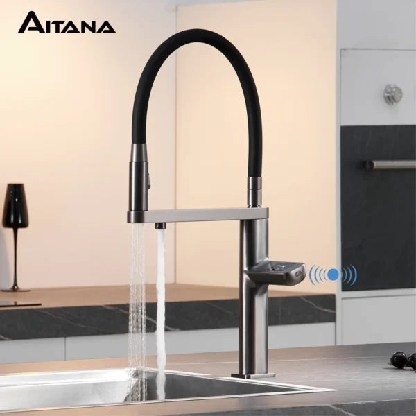 Luxury Grey Kitchen Faucet – Intelligent Touch & Digital Display Design